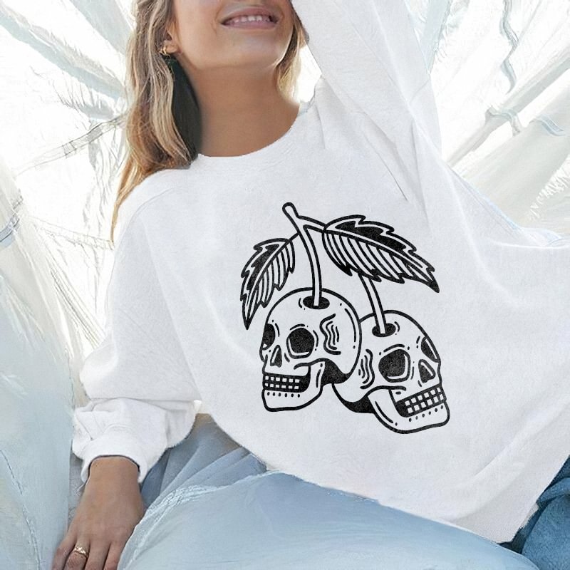 Cherry skull Printed Skull Women's Casual Sweatshirt - Krazyskull
