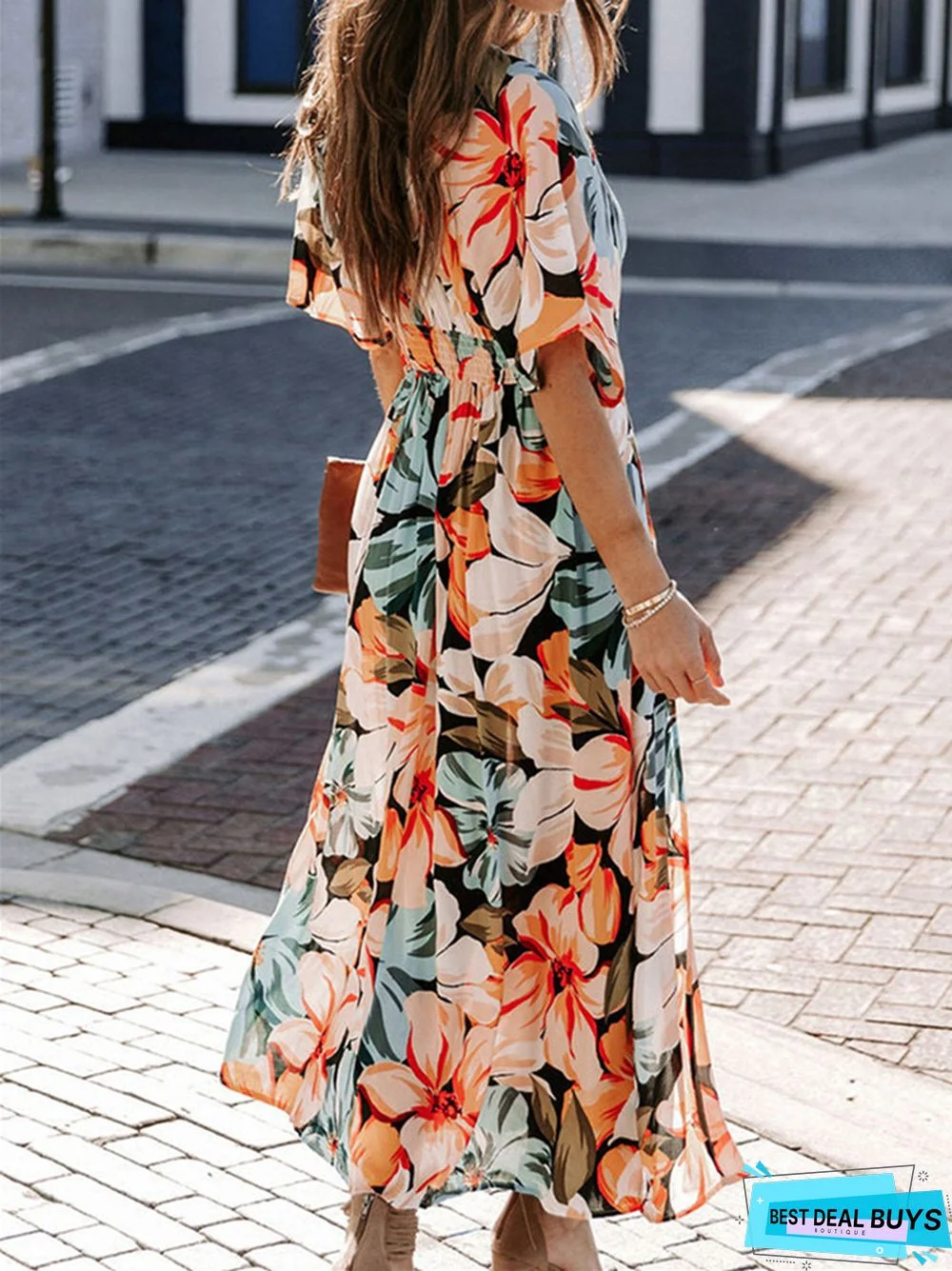 Sexy Commuter V-Neck Fashion Print Split Dress