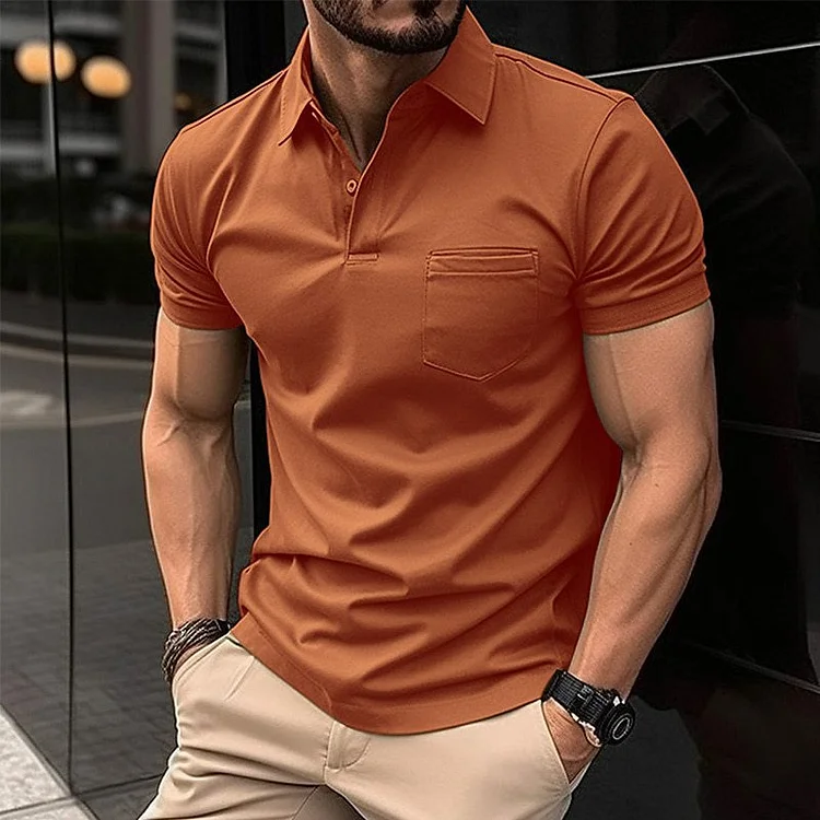 Utbros Casual Pocket Solid Color Polo Shirt