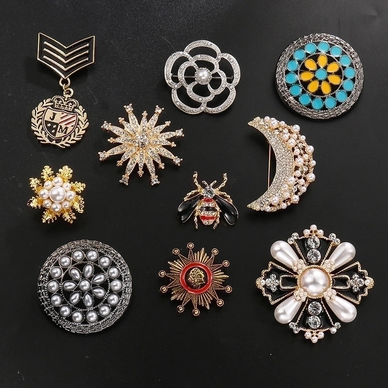 Fashion Pin Flower Alloy Plating Inlay Rhinestones Pearl Women'S Brooches