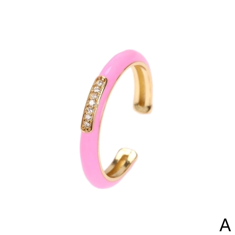 IG Style Ethnic Style Commute Round Copper Epoxy Inlay 18K Gold Plated Zircon Open Rings