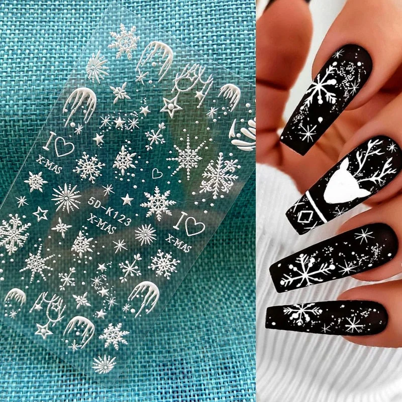 1PC 5D Nail Stickers Winter Santa Claus Self-Adhesive Slider Nail Art Decorations Christmas Snow Decals Manicure Accessories-Nail Inspo