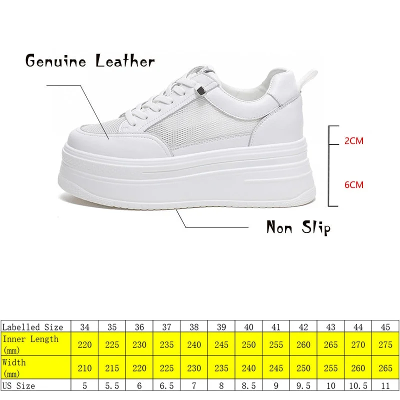 Fujin 8cm Genuine Leather Women Casual Shoes Chunky Sneakers Platform Wedge Hidden Heel Women Leisure Shoes Spring Autumn White