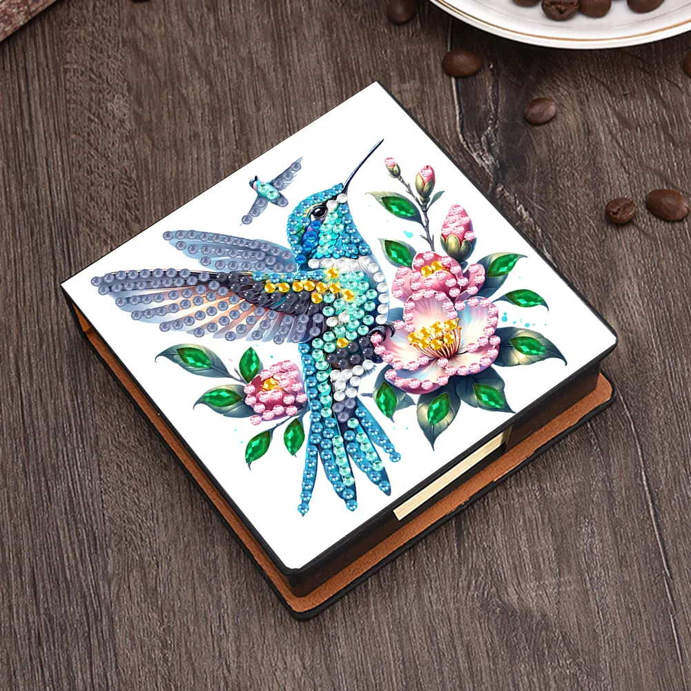 5D DIY PU Diamond Art Note Box with 160 Sheets Paper Memo Pad Holder (Bird)