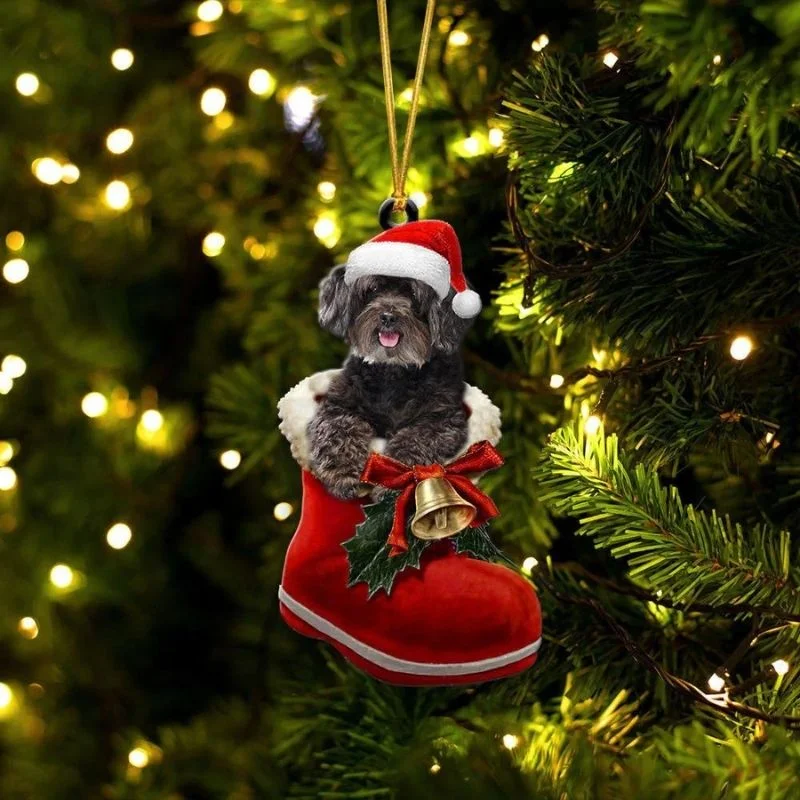 VigorDaily Schnoodle In Santa Boot Christmas Hanging Ornament SB121