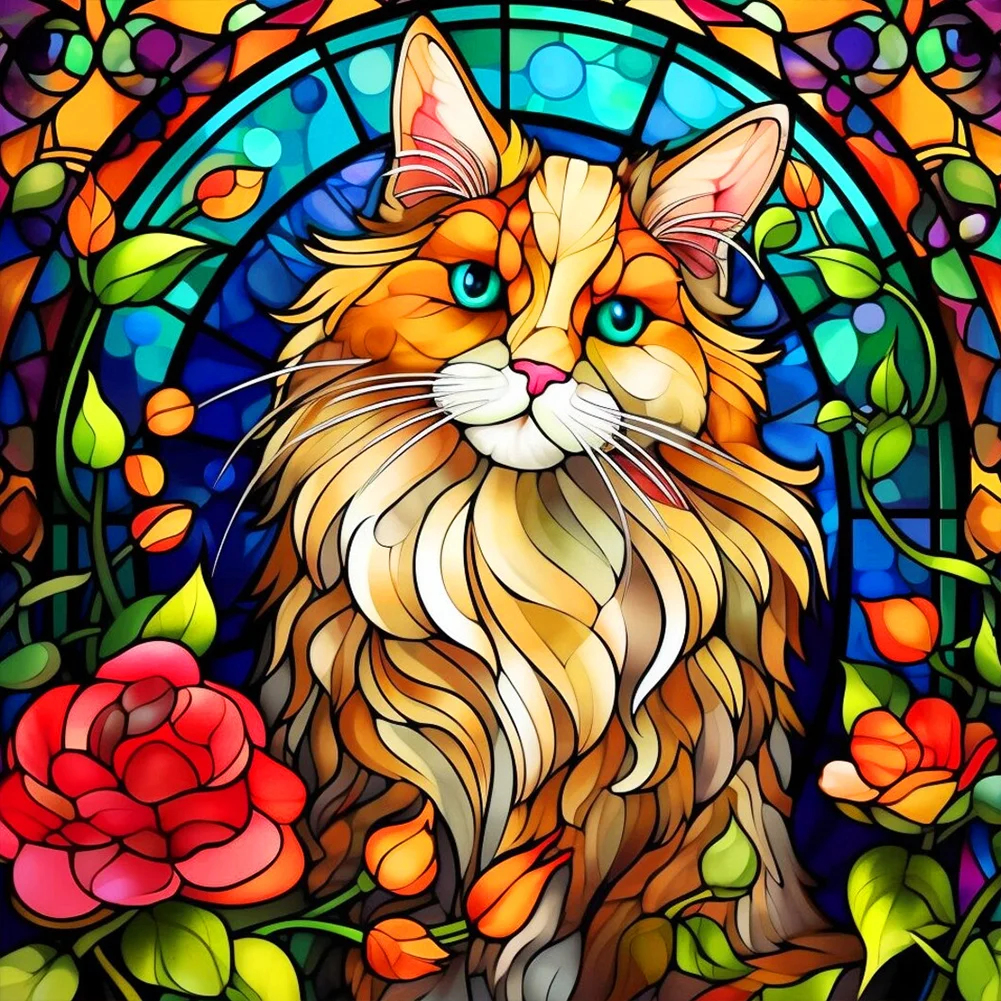Diamond Painting - Full Round Drill - Stained Glass Cat(30*30cm)