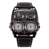  Mens Steampunk Watch Military Big Square Case Design Quartz Dual Time Zone