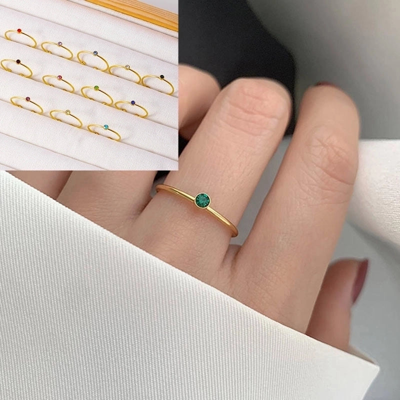 Casual Minimalist Round 304 Stainless Steel Zircon Inlay Open Rings