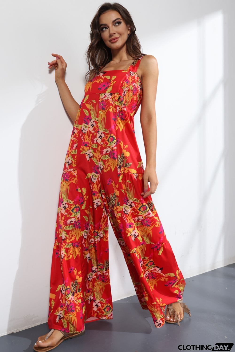 Floral Square Neck Wide Leg Jumpsuit