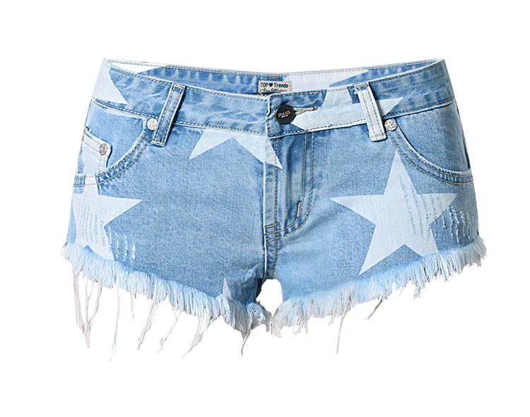 Women's Nightclub Style Super Star Print Short Pants Tassel Denim Shorts