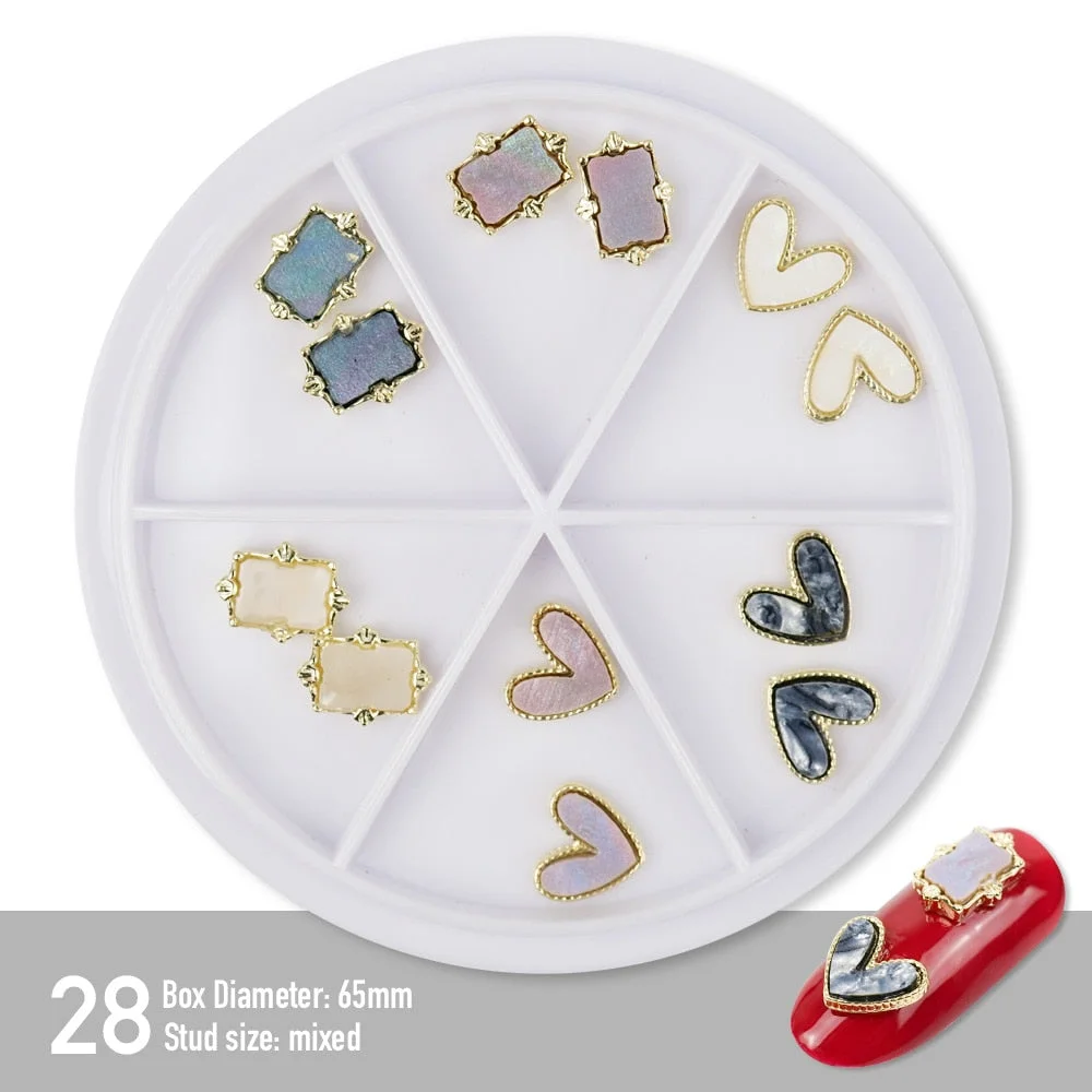 [Beautizon] 6 Grids Mixed Steel Studs Stars moons triangles Charms Nails DIY Accessories Nail Decoration Nail Art Rhinestones