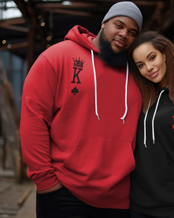 Couple's Plus Size Simple Casual Retro Lover King Queen Long Sleeve Sweatshirt