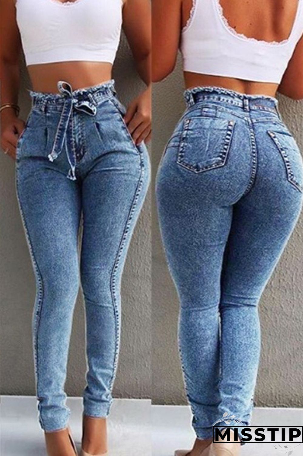 Grey Fashion Casual High Waist Skinny Jeans