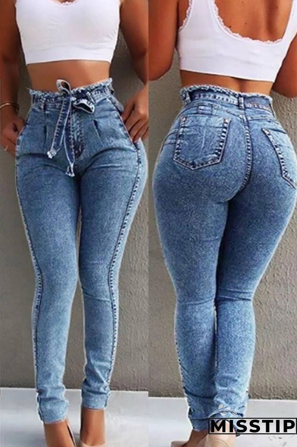Grey Fashion Casual High Waist Skinny Jeans