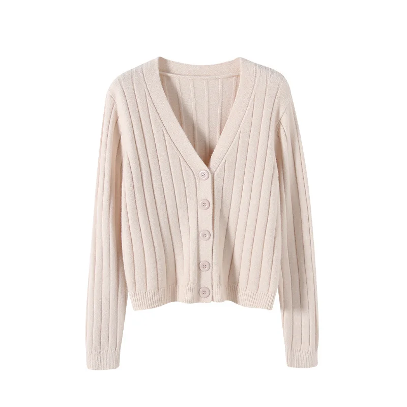 Uveng Uveng Autumn And Winter Short External Loose Net Red Long-Sleeved V Sweater Knitted Shirt Solid-Colored Cardigan Coat Top Woman