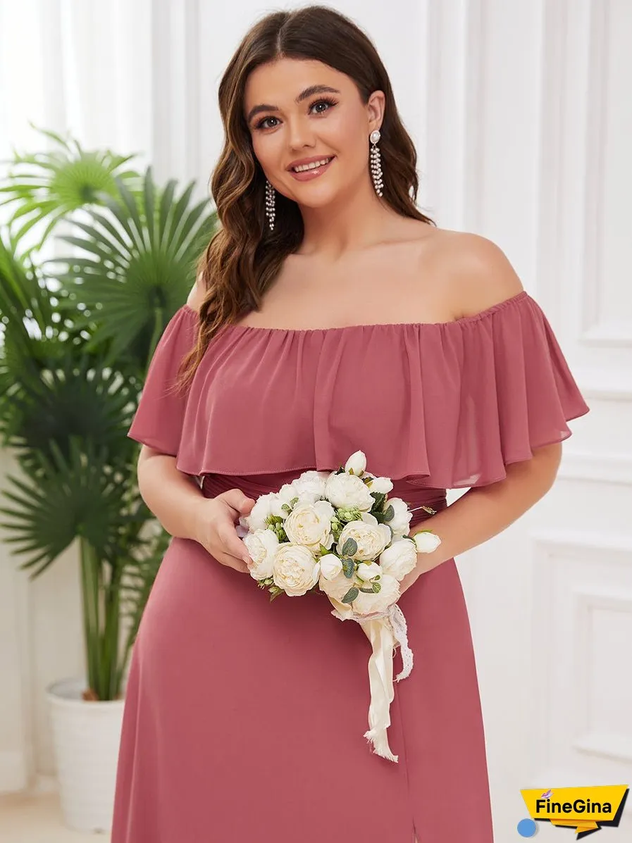 Women's Plus Size Ruffle Thigh Split Wholesale Bridesmaid Dresses