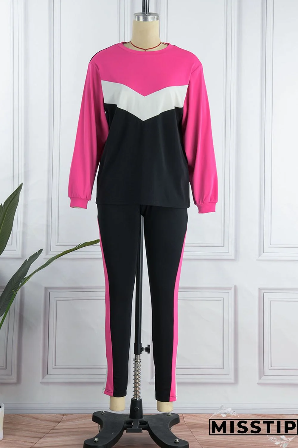 Black Red Casual Solid Patchwork O Neck Long Sleeve Two Pieces