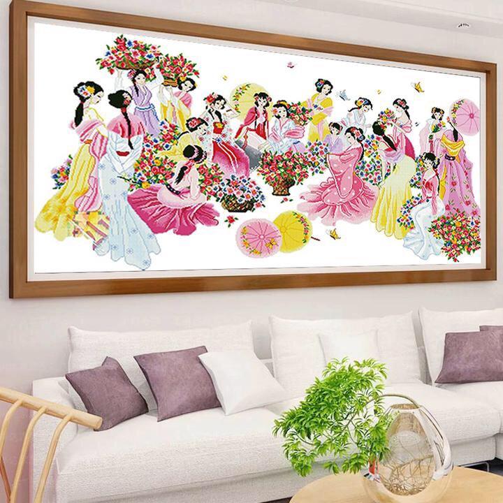 

Women and Flowers - 11CT Stamped Cross Stitch - 120*60CM, 501 Original