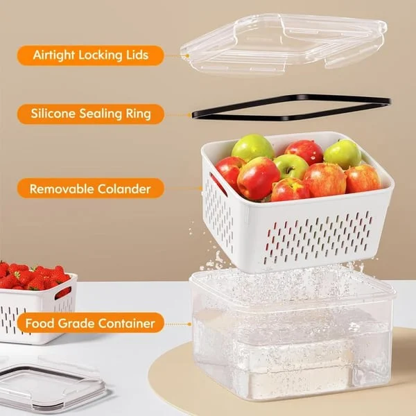 💖🔥Household transparent plastic food storage box-Including drain basket💧