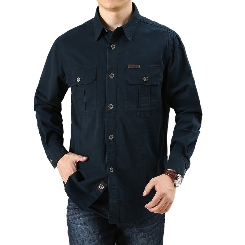 Men's Vintage Outdoor Workwear Pocket Long Sleeve Lapel Utility Shirt