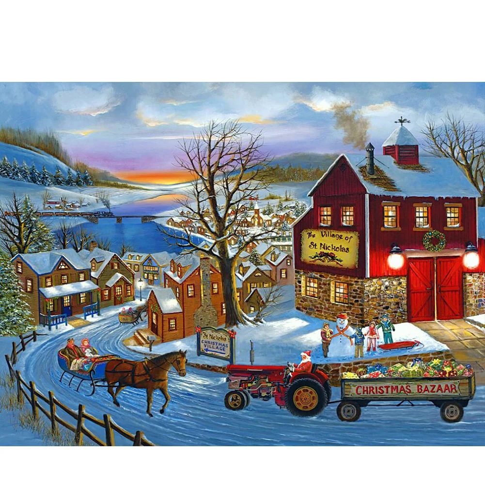 Carriage snow scene - Full Round - Diamond Painting(50*40cm)