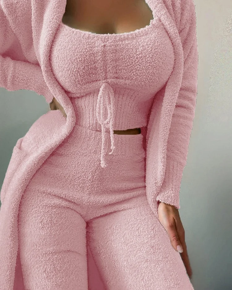 Women's Long Fleece Cosy Knit Set (3 Piece )