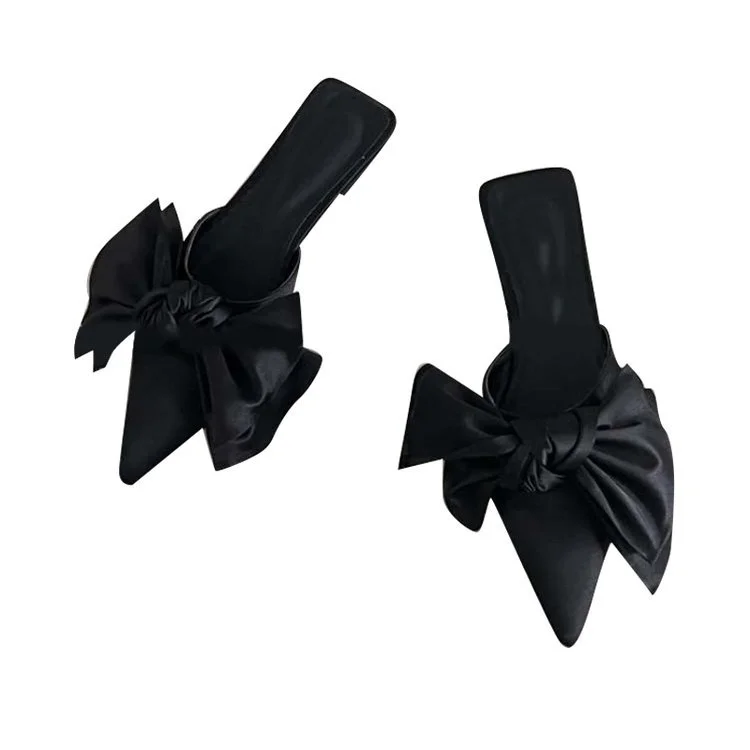 Wongn Wongn Half Drag Female Spring 2023 New Fashion Wave Dot Bow Tip Flat Sandals Women's Shoes