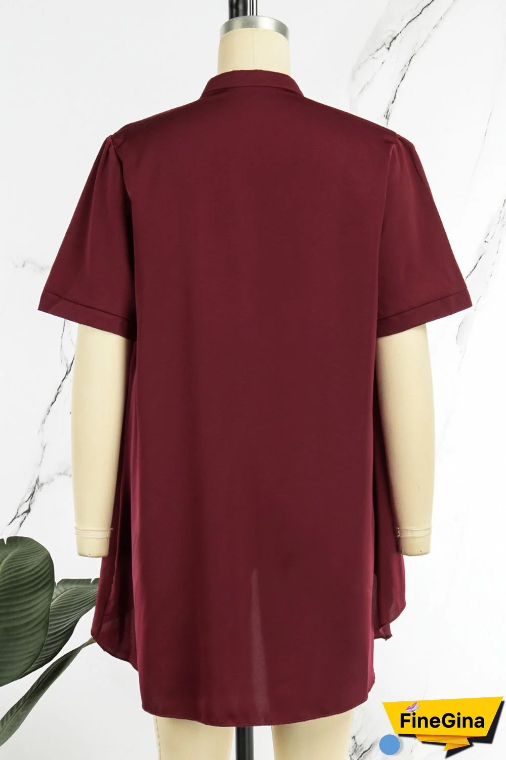 Burgundy Casual Solid Patchwork Shirt Collar Tops