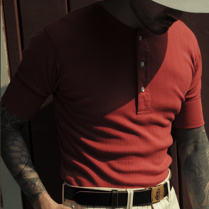 Classic military Henley striped slim-fit Henry Casual T-shirt