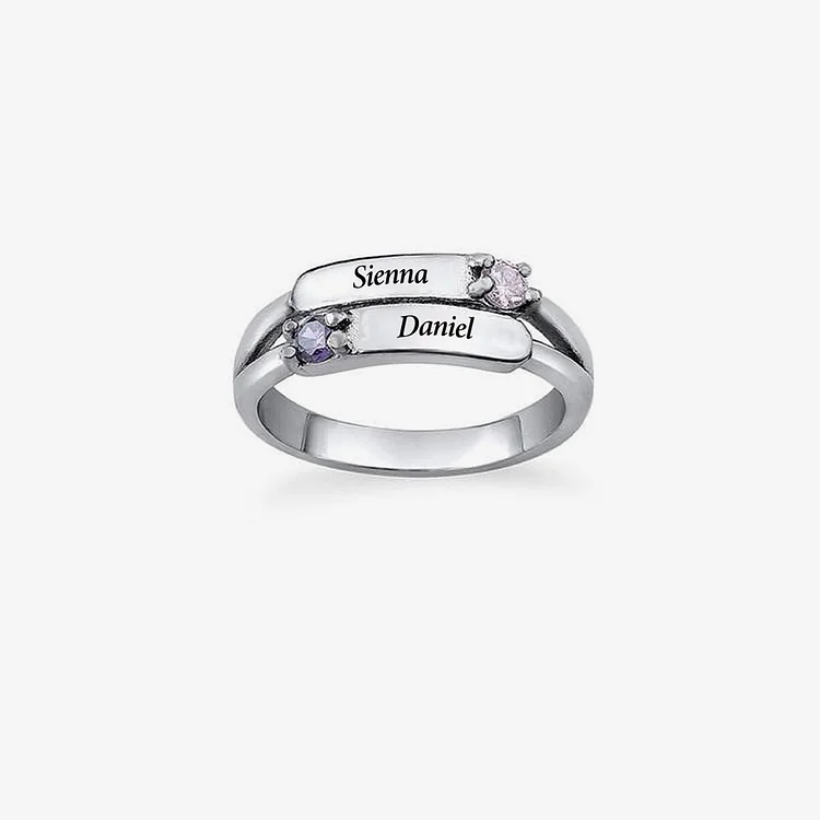 For Love - Heart To Heart Customized Double Names & Birthstones Ring