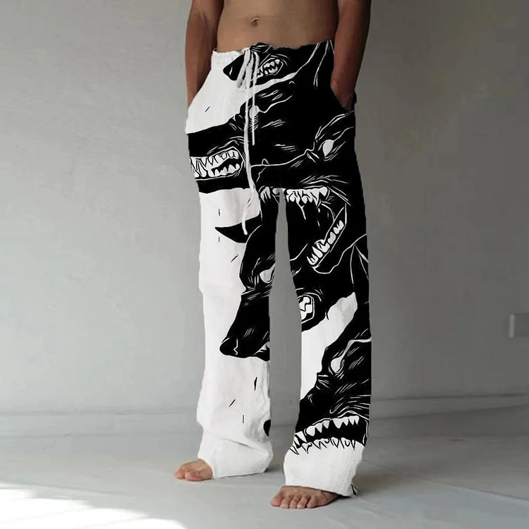 Wolf Print Casual Pants