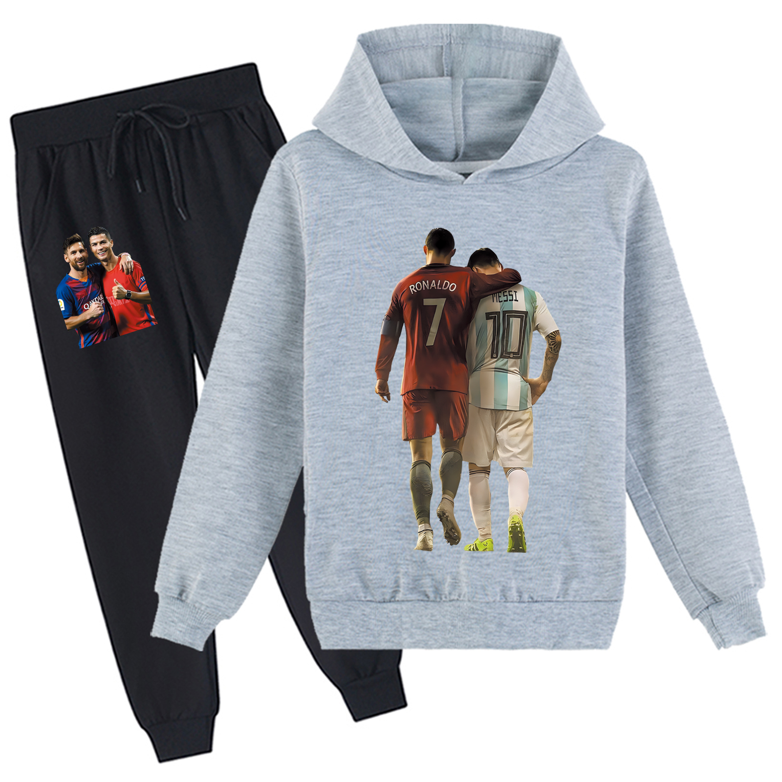 Mayoulove Cristiano Ronaldo Hoodie Set for Kids - Unisex Hooded Sweatshirt  Pants, Perfect Gift for Boys  Girls-Mayoulove
