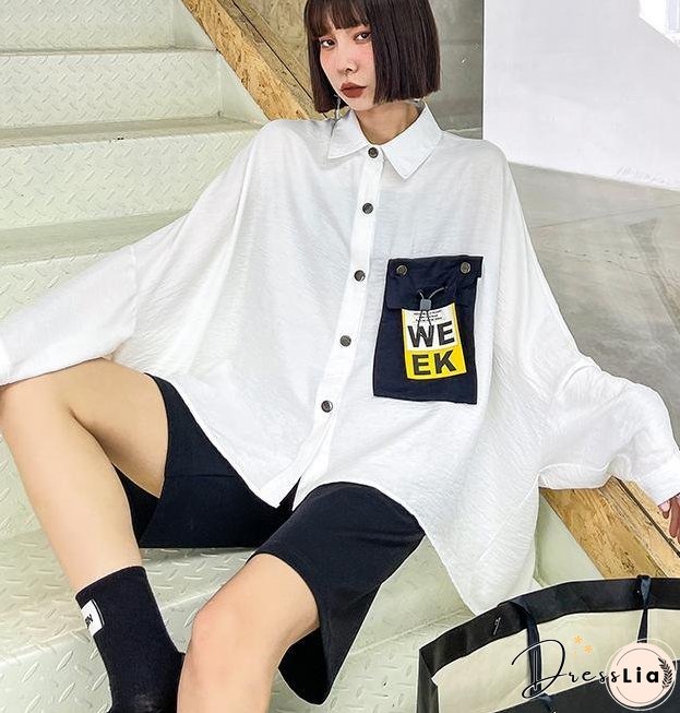 Italian White Batwing Sleeve Cotton Pockets Blouses