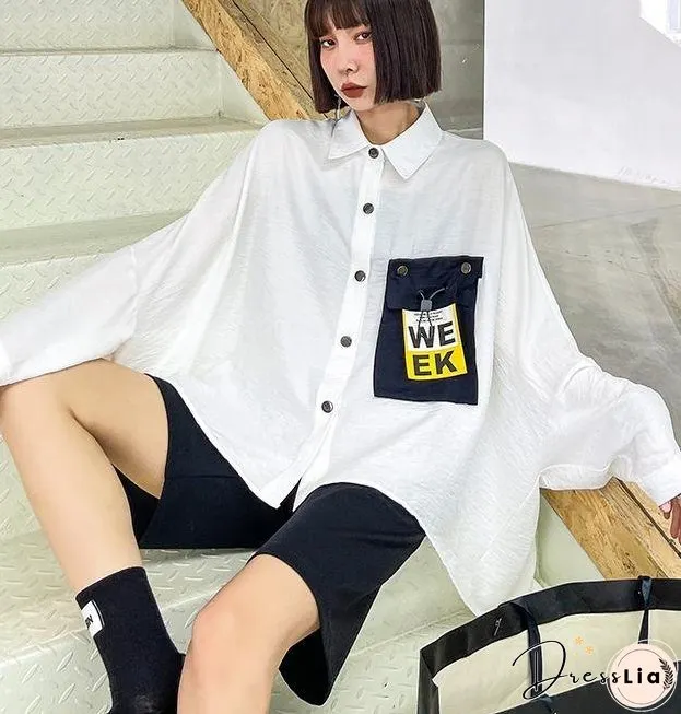 Italian White Batwing Sleeve Cotton Pockets Blouses