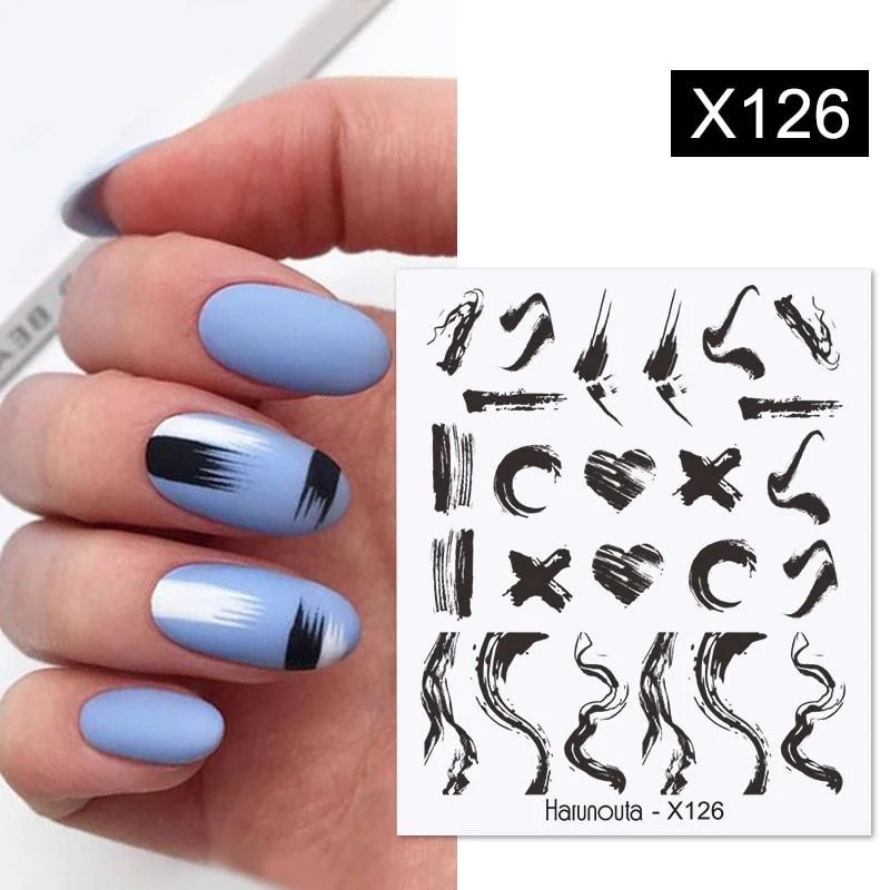 Harunouta Butterfly Flower Design Leaves Nail Water Decals Color Wave Geometric Line Charms Sliders Decoration Tips For Nail Art-Nail Inspo