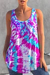 Plus Size Tie Dye Print Round Neck Curved Hem Casual Tank Top