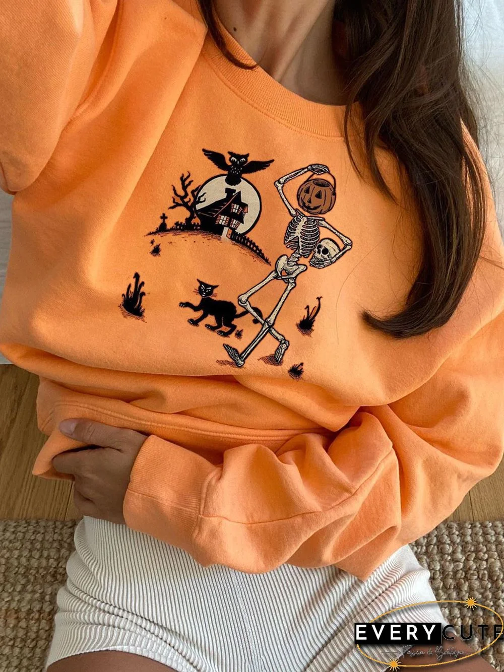 Halloween Pumpkin Skull Print Retro Long Sleeve Sweatshirt