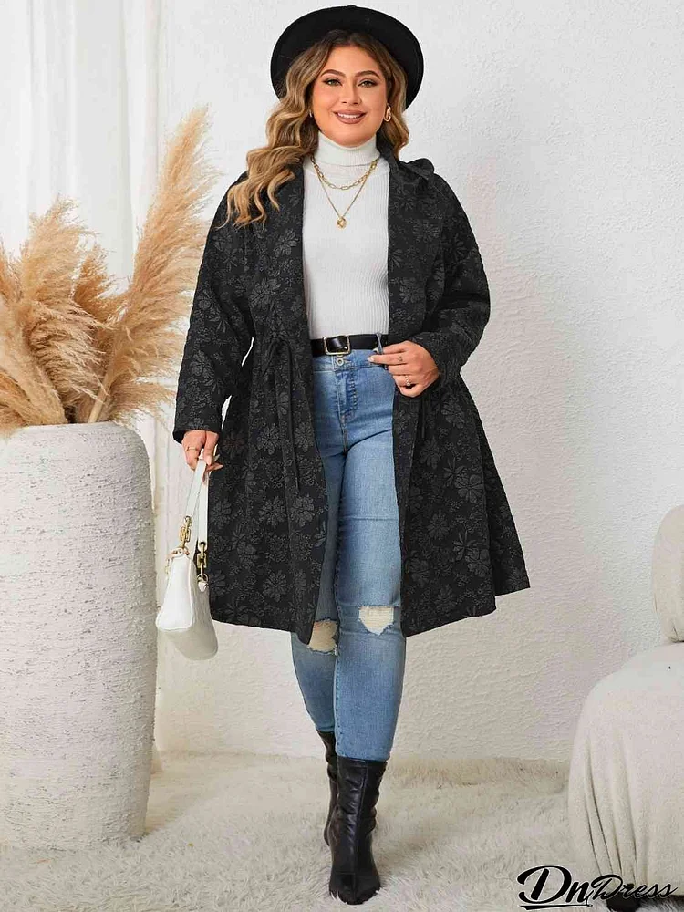 Plus Size Long Sleeve Hooded Trench Coat