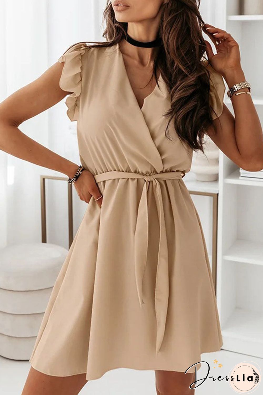 Fashion Street Solid Patchwork V Neck A Line Dresses(9 colors)