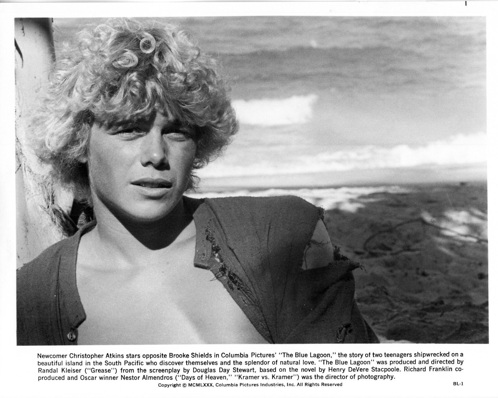 CHRISTOPHER ATKINS original THE BLUE LAGOON 8x10 vintage 1980 B/W STUDIO CLOSEUP