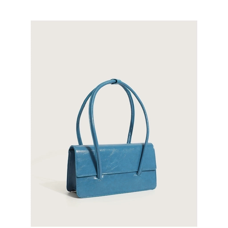 New Casual Fashion Oil Leather Solid Color Shoulder Tote Bag