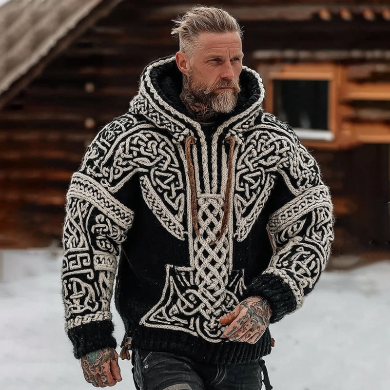 Men's Viking Celtic Pattern Art Cozy Hooded Sweater  artssus