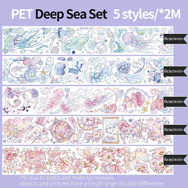 JOURNALSAY 5/6Rolls/Set Multi-size Cute Journal Decoration PET Washi Tape