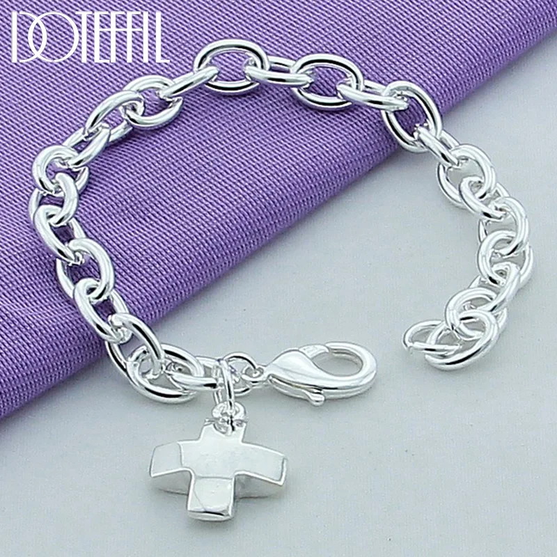 DOTEFFIL 925 Sterling Silver Solid Cross Pendant Bracelet For Woman Jewelry