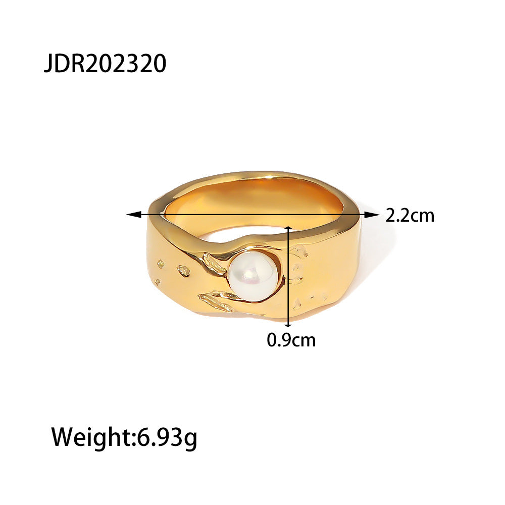 Women IG Style Pearl Geometric Stainless Steel 18K Gold Plated Rings