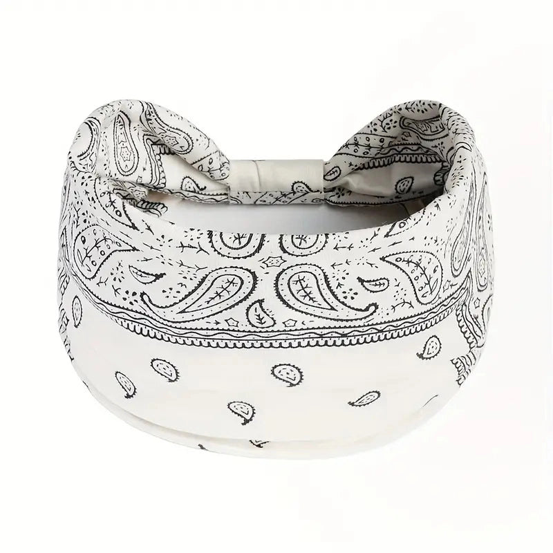 Women Bohemian Style New Stretch Headband Paisley Wide Side Hair Accessories Face Headscarf