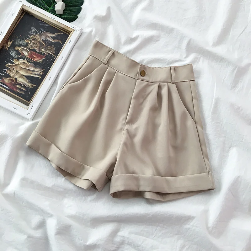 Colourp Summer High Waisted Shorts Women Japanese Style Simple Solid Wide Leg Shorts Ladies Loose Soft Daily Casual Short Pants