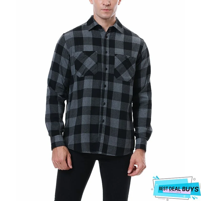 Men's Shirt Button Up Shirt Plaid Shirt Summer Shirt Sea Blue White Long Sleeve Plaid / Check Turndown Street Daily Button-Down Clothing Apparel Basic Fashion Casual Comfortable