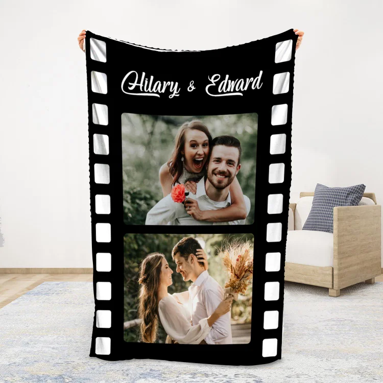 Personalisierte 2 Foto & 2 Namen Film Decke -  Für Paare