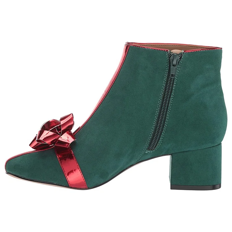 Bottes cheville à talon bloc avec détail de nœud vert émeraude Flusfy